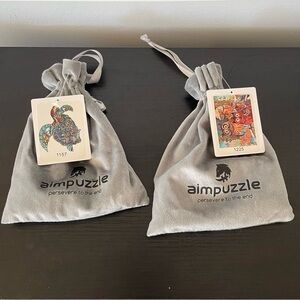 $15 SALE Set of 2 Mini Puzzles Colorful Wooden Jigsaw Owl Turtle Aimpuzzle